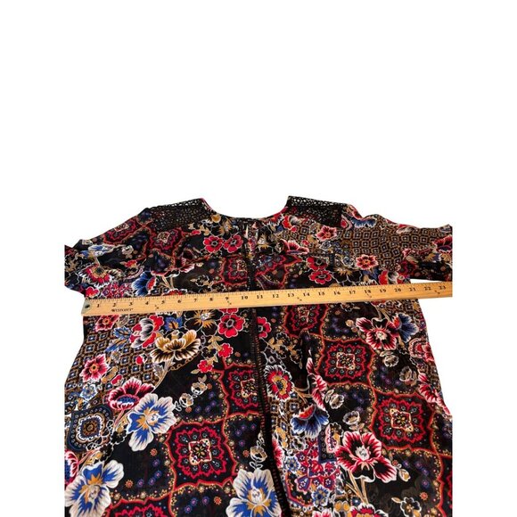 Limited Floral Boho Ruffle Sleeve Sheer Blouse Black & Multicolor Women's Large - Picture 7 of 12